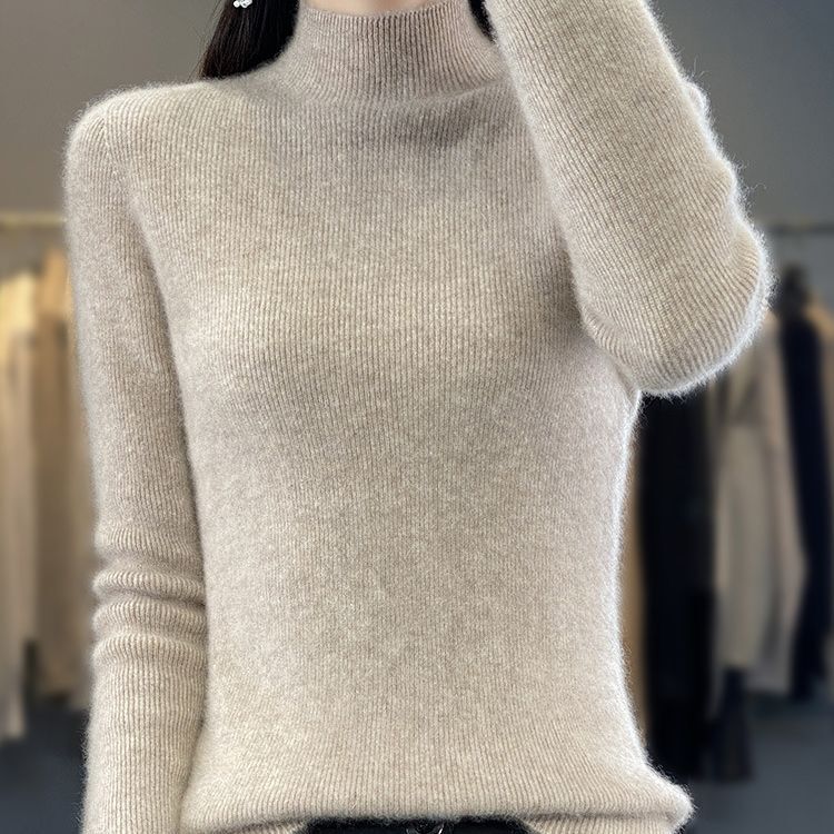 Autumn and Winter New First-Line Ready-To-Wear Slim Half-High Collar Women's Long-Sleeved Knitwear Worn Inside and Outside with Seamless Knitwear Autumn and Winter New First-Line Ready-To-Wear Slim Half-High Collar Women's Long-Sleeved Knitwear Worn Inside and Outside with Seamless Knitwear