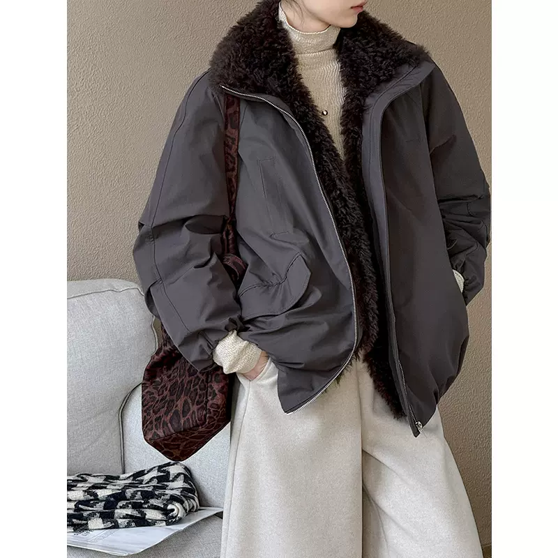 橘芷羽绒服女外套2025新款韩版纯色短款派克服毛领羽绒服女203