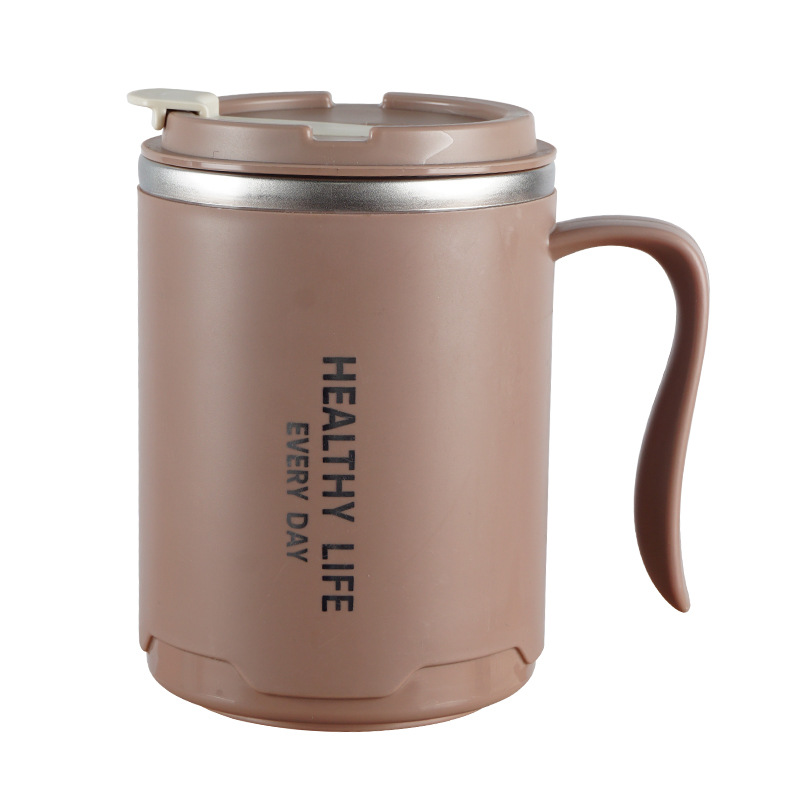 304 taza de acero inoxidable taza de agua de doble capa con tapa Oficina taza de té portátil taza de café de regalo con mango