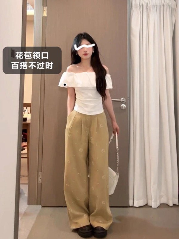 ワンショルダー半袖レディース夏新作美しい花のつぼみ襟白半袖スリムフィットオフショルダートップ純粋な欲望の着用|undefined