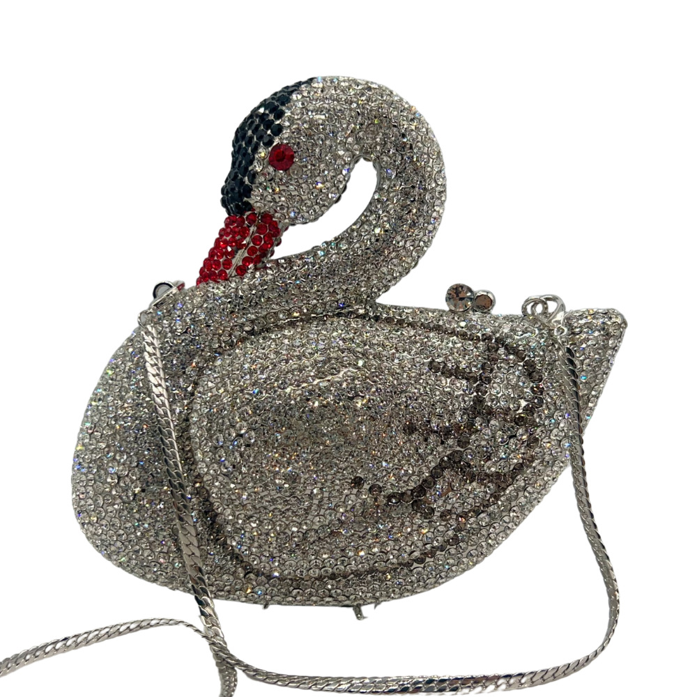 Túi clutch dạ hội đính đá pha lê hình thiên nga cao cấp — Màu hồng, Màu đen, vàng sâm banh, Màu bạc chi tiết 12