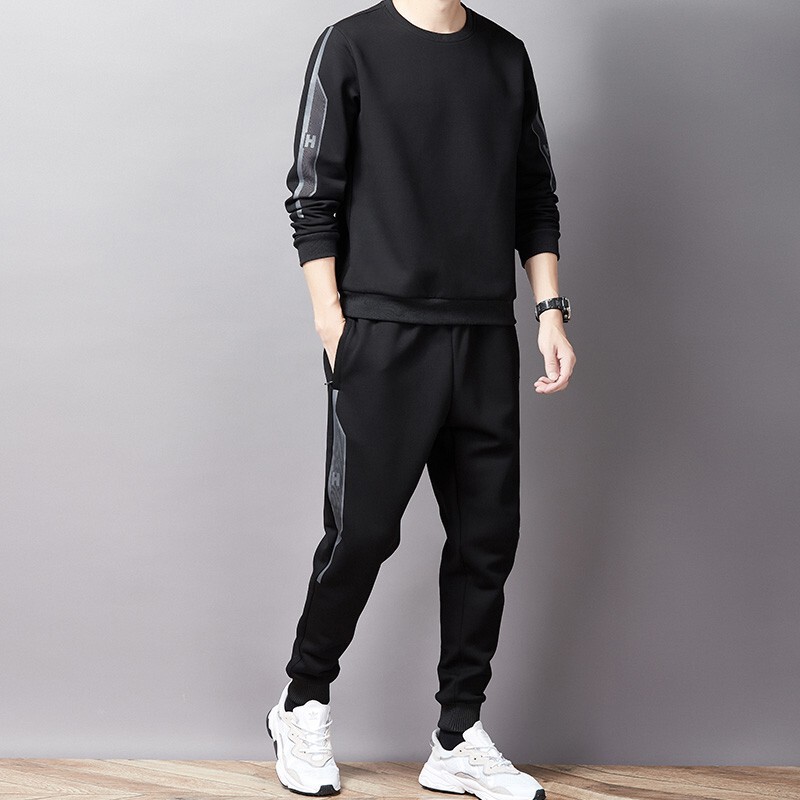 Cross-Border Casual Sports Suit for Men, Spring Trendy Youth Crewneck Sweatshirt Paired with Long Pants, Couple's Two-Piece Set