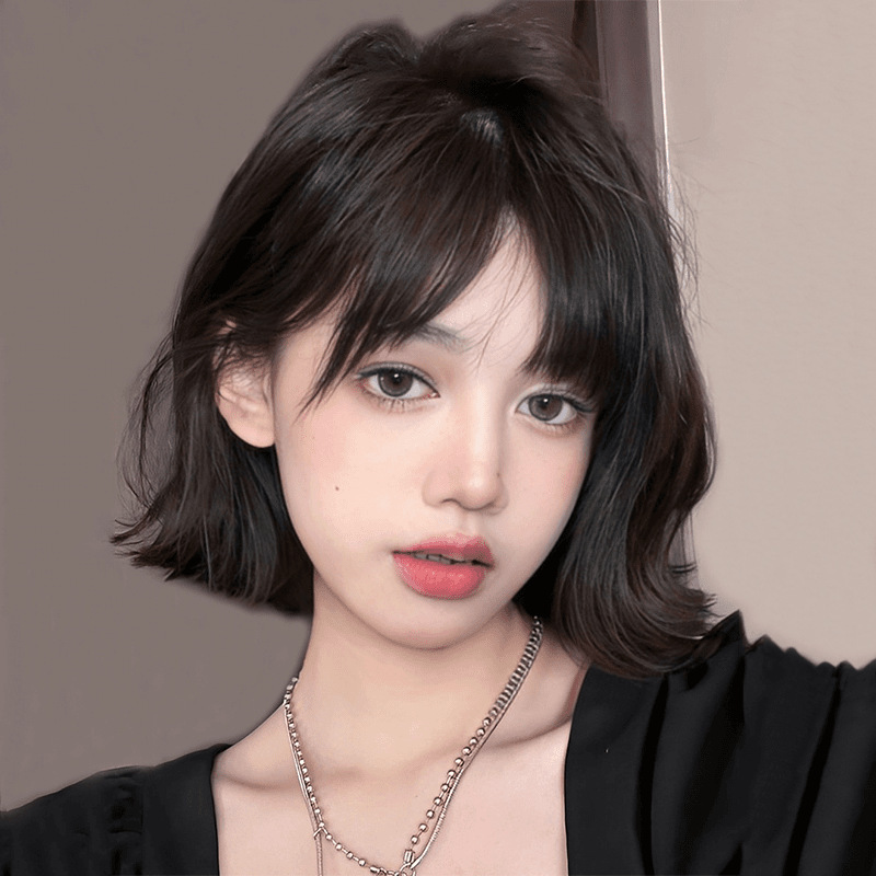 Wig for Women with Short Hair, New Style, Playful Hair, Curled Air Bangs, Age-Reducing Bob, Simulated Full Headgear
