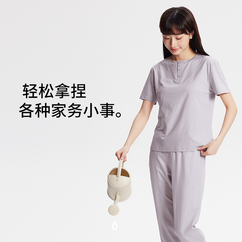 Nuevo traje de pijama de mujer de primavera y verano de algodón modal transfronterizo, pantalones finos de manga corta de color sólido, servicio a domicilio informal