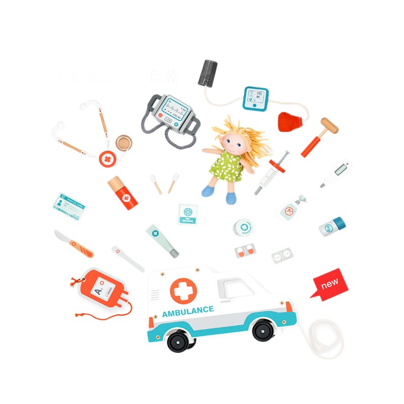 Simulación de madera transfronteriza ambulancia médico juguete ingeniero simulación profesional juego de la casa niños rompecabezas interacción