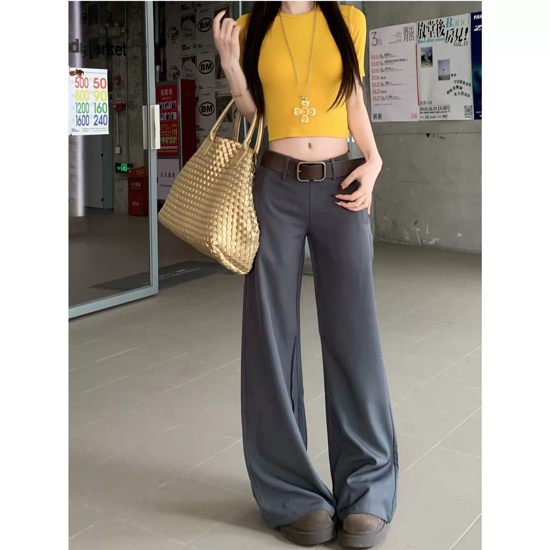 Летние микроэластичные модные свободные повседневные брюки универсального дизайна, костюмные брюки с низкой талией, прямые и драпированные широкие штанины.