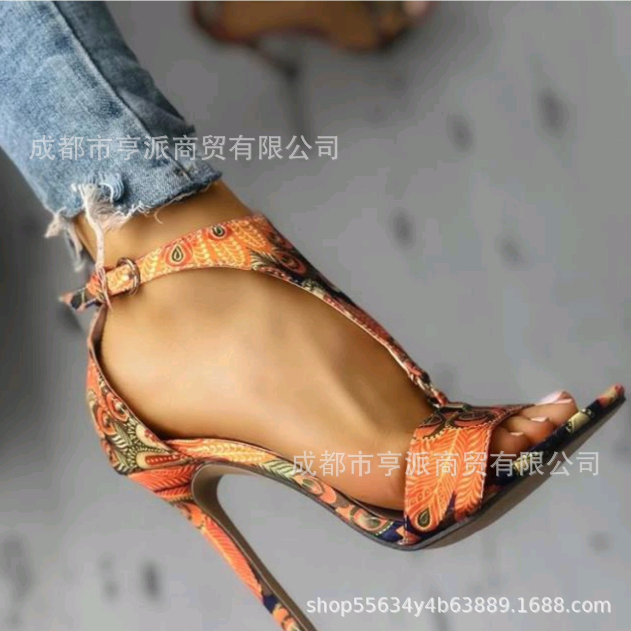 Summer Ethnic Style Sandals with T-Strap, Floral Fabric, Stiletto Heels, Round Toe, Open Toe, Sizes 40-46, High Heels, Popular New Model