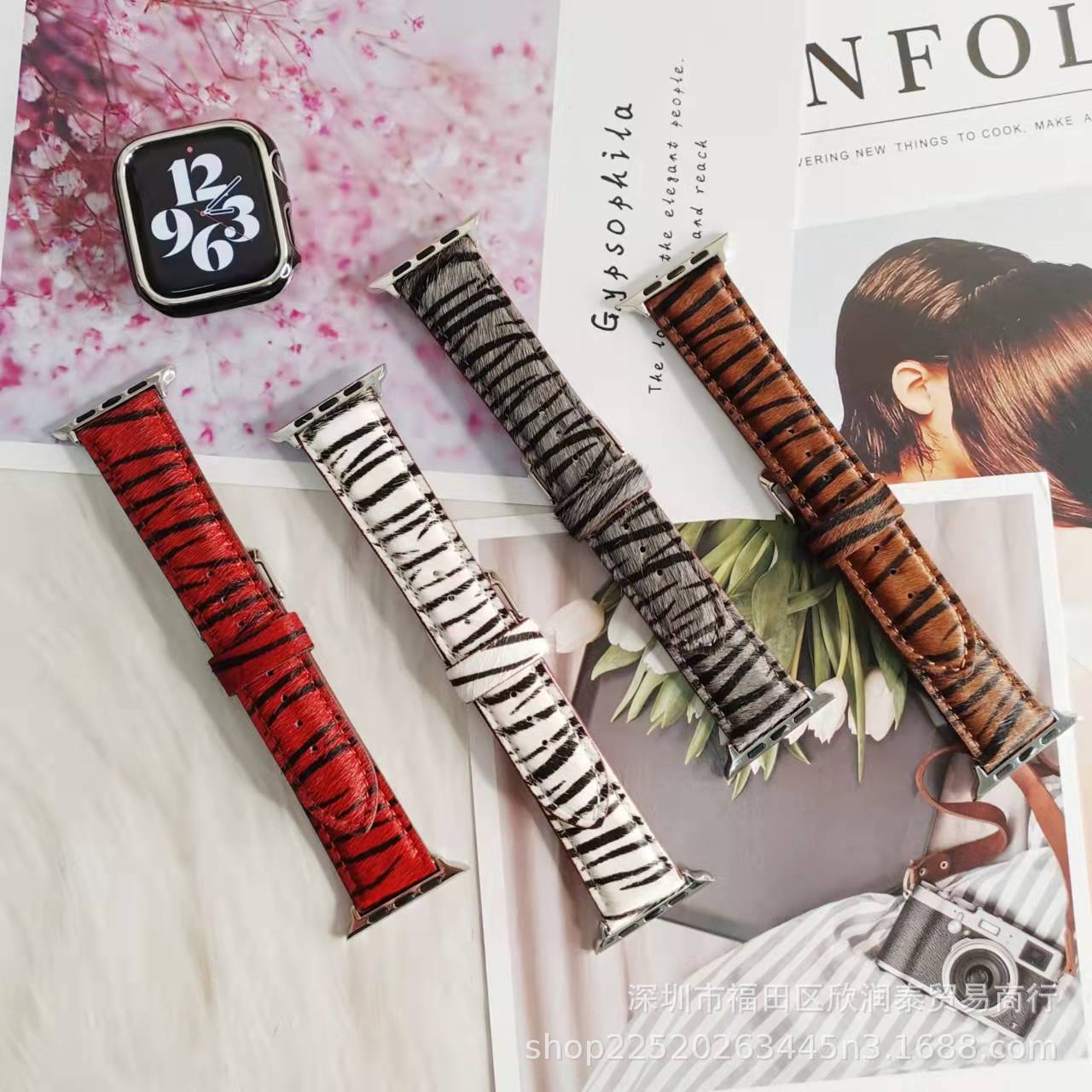 For iwatch7 Watch Strap Apple Watch 654321 Generation SE Fashion Fashion Horse Hair Leather Wristband
