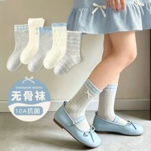 春秋新款女童袜子中筒袜花边秋冬10A抗菌抗起球无骨森系儿童袜子