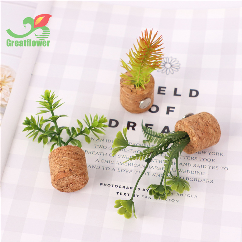 Simulación de suministro transfronterizo suculenta flor artificial en maceta Corcho decoración del coche simulación planta tapón de vino refrigerador pegatinas al por mayor