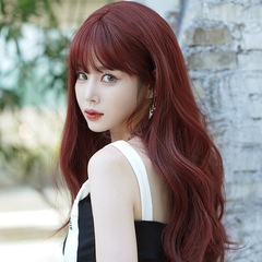 Wig for women with long hair and big wavy curly hair Internet celebrity same style raspberry red long curly hair full head wig wholesale