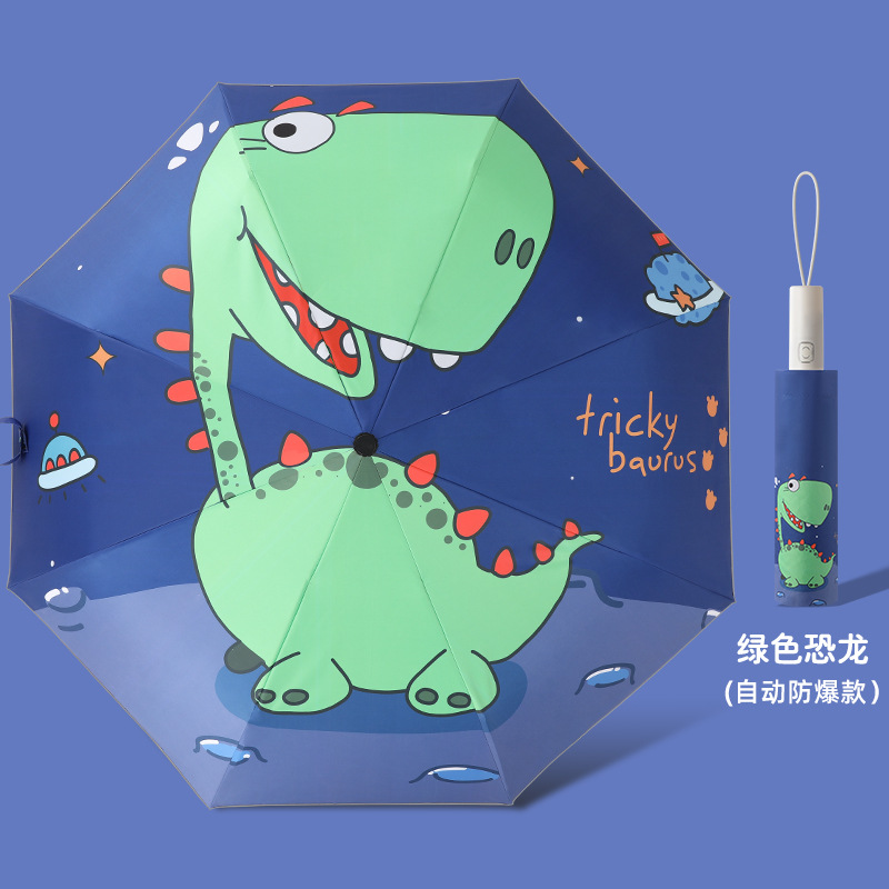 Dibujos animados conveniente automático anti-rebote niños paraguas plegable vinilo reflectante tira primaria Escuela niños paraguas