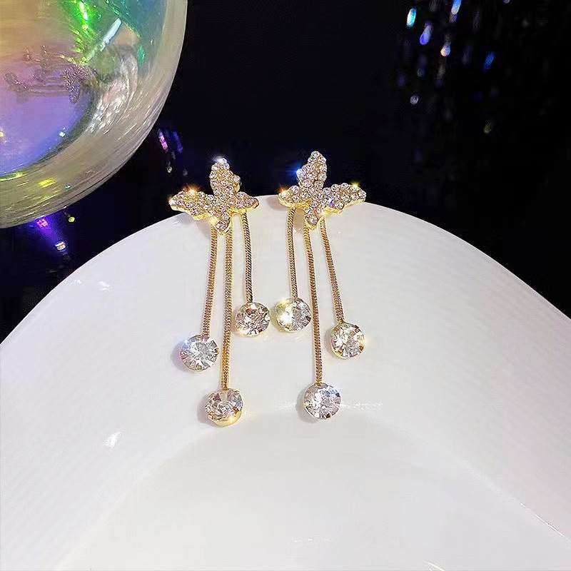 Alloy Material 1 Pair Ig Style Korean Style Butterfly Plating Inlay Alloy Zircon Drop Earrings