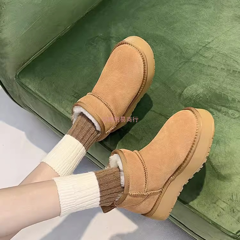 厚底雪地靴女2025冬季新款周冬雨同款皮毛一体增高短筒加厚绒棉鞋