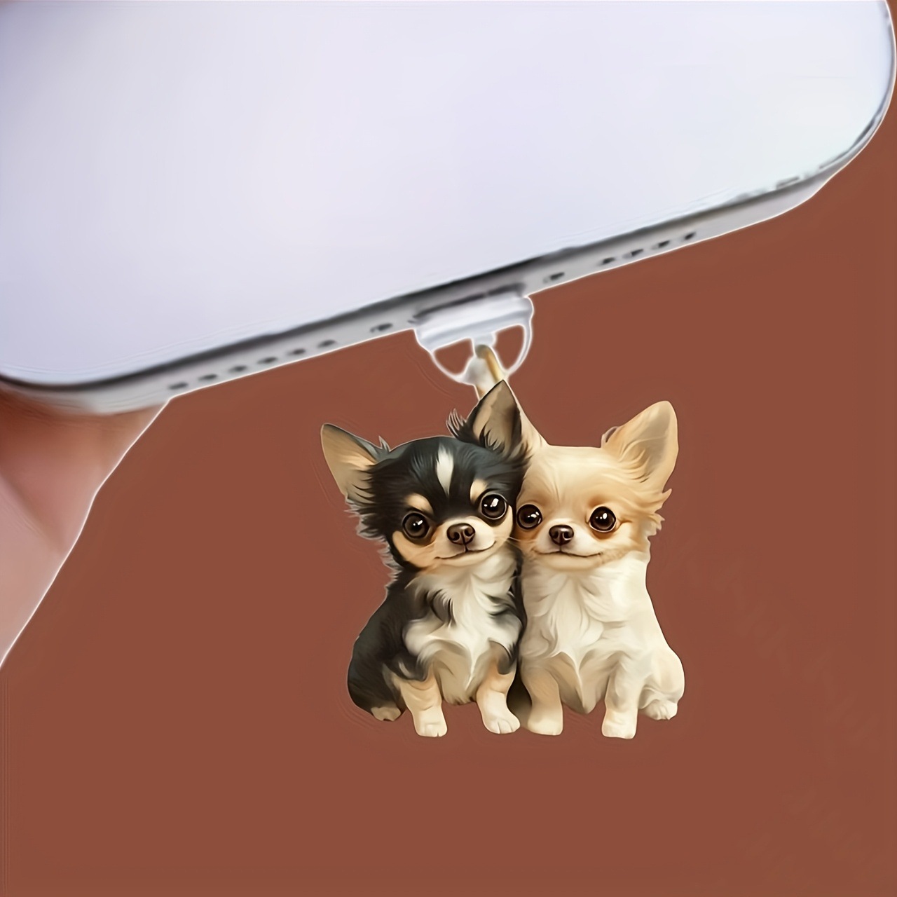 Nuevo acrílico plano transfronterizo dos perros acrílico enchufe de polvo para teléfonos móviles