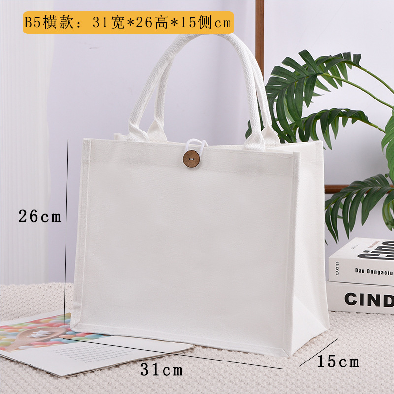 Bolsa de lona en stock, bolsa de lienzo para niños pintados y teñidos DIY, película en blanco cubierta, bolsa de lona tridimensional
