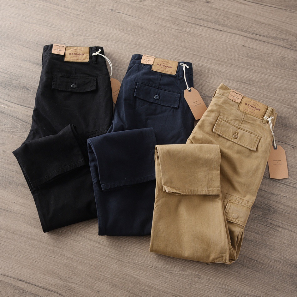 Spring and Autumn Men's Heavy Multi-Pocket Straight Cargo Pants Ami Khaki Washed Retro Distressed Outdoor Casual Pants for Men