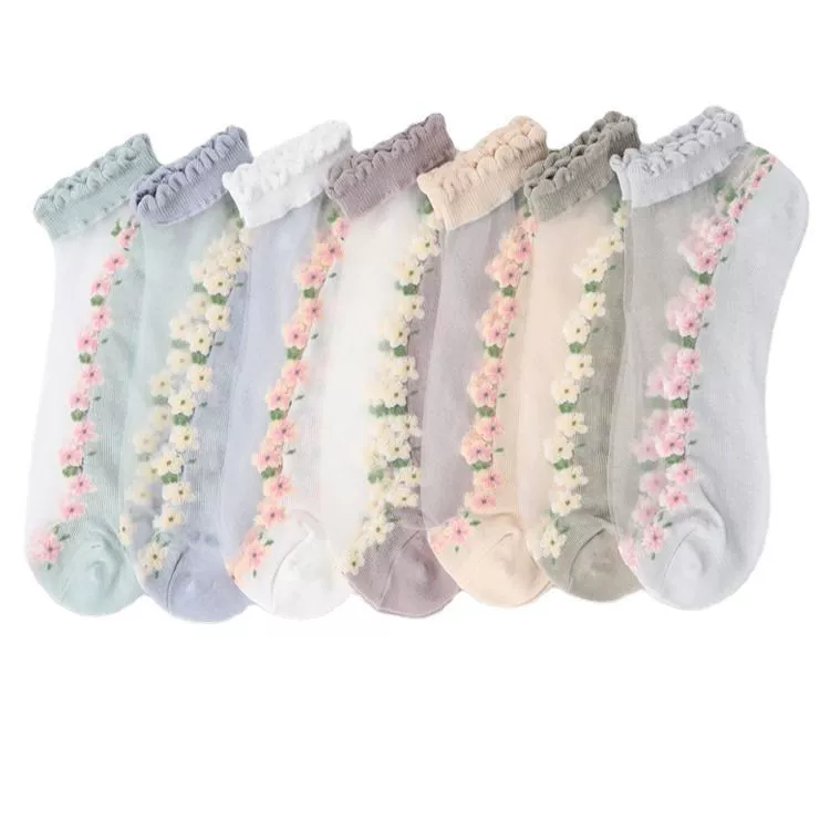 Knee socks Japanese-style, breathable floral print, moisture-wicking, size 36–40