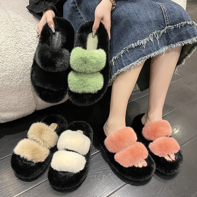 2023 otoño e invierno peluda zapatillas de las mujeres casual nicho ins moda ropa de abrigo zapatillas