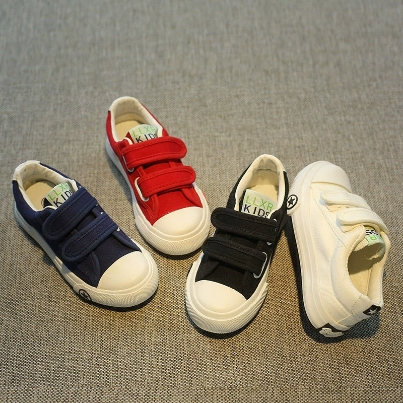 Детская парусиновая обувь, кроссовки на липучке, осень 2024, новая детская студенческая обувь среднего и большого размера, тканевая обувь в корейском стиле для мальчиков и девочек