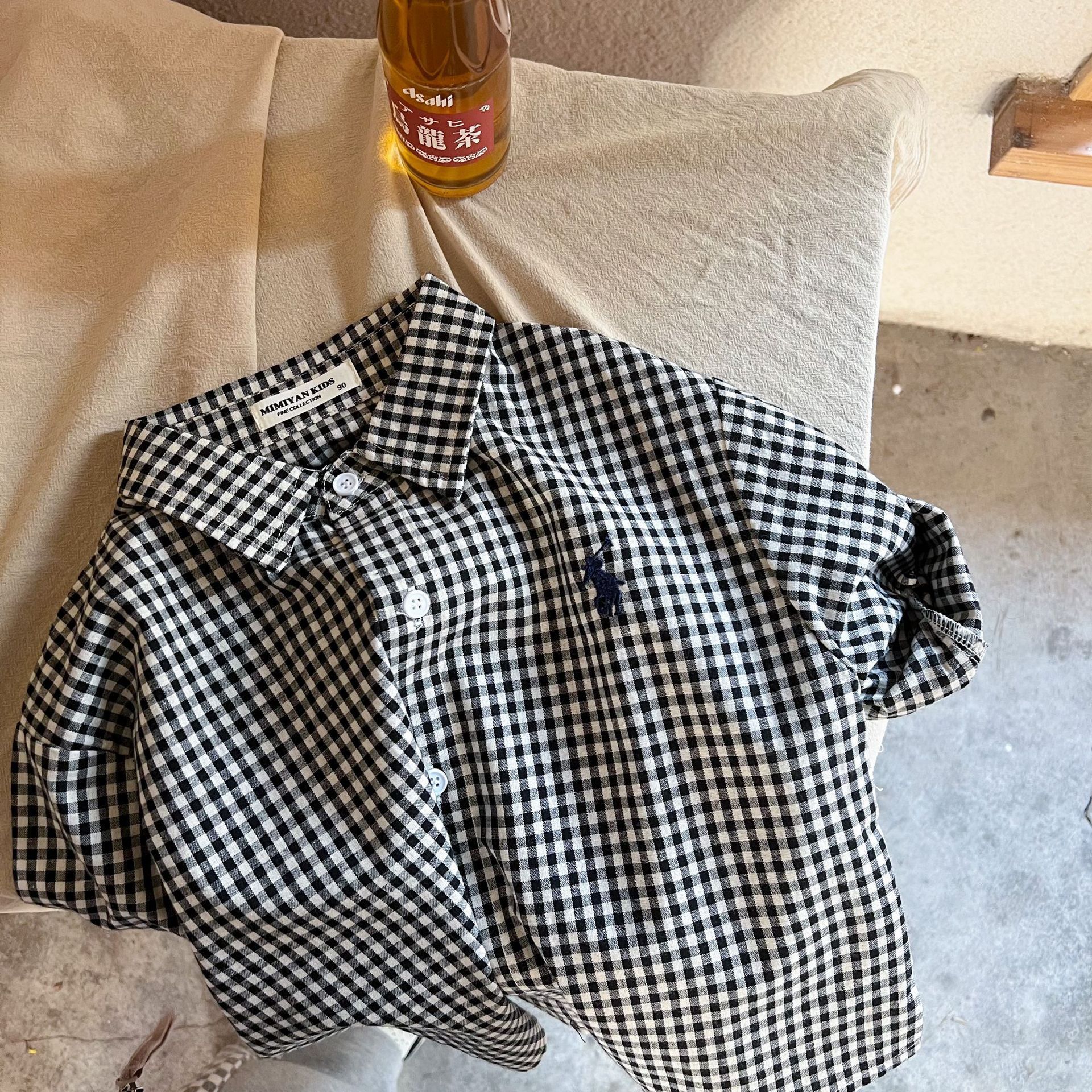 Limón salado siete otoño camisa a cuadros de algodón para niños bebé algodón coreano solapa chaqueta fina de primavera y otoño para niñas