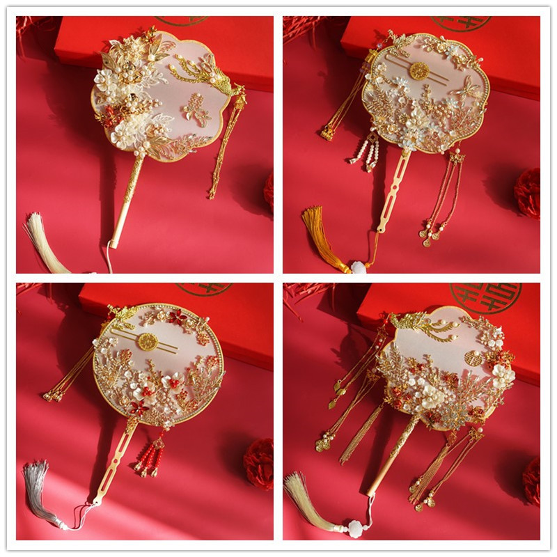 Chinese style Xi Huo wedding fan with red color, for bride, DIY material kit, handmade wedding round fan, fan for bride's departure