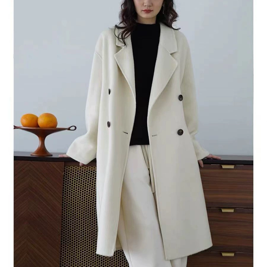 Поездка ретро зимние волосы альпаки длинные темпераментные двубортное шерстяное пальто женский 8117