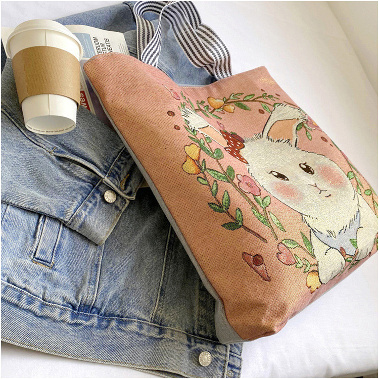189g Weight Polyester Lining Material Zipper Closure Type Double Shoulder Straps Strap Type Tote Bag Bags Type Casual, Daily Occasion Linen Material Animal Pattern All Seasons Season Women's Gender Cute Style Square Shape Women's Linen Animal Cute Square Zipper Tote Bag 32