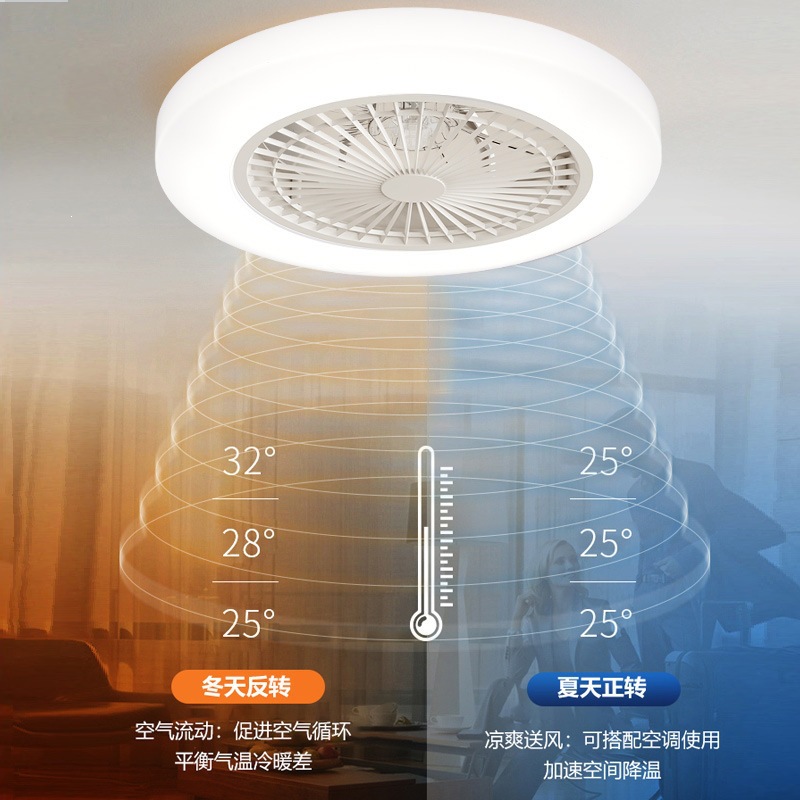 Ventilador de Techo Invisible con Luz PC con Control Remoto, Luz Tricolor para Dormitorio, para Sala de Estar