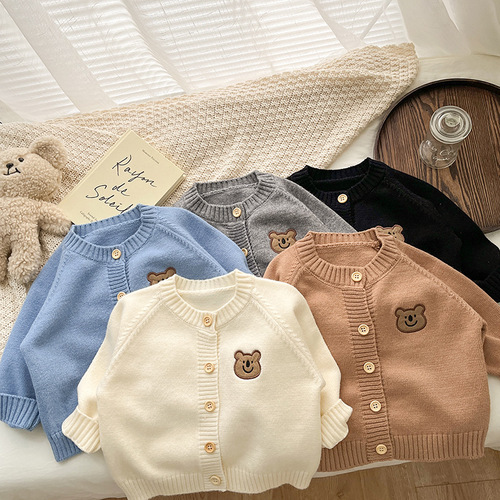 ins Korean style children's knitted cardigan coat spring and autumn infant long-sleeved tops men's and women's baby sweaters outing clothes