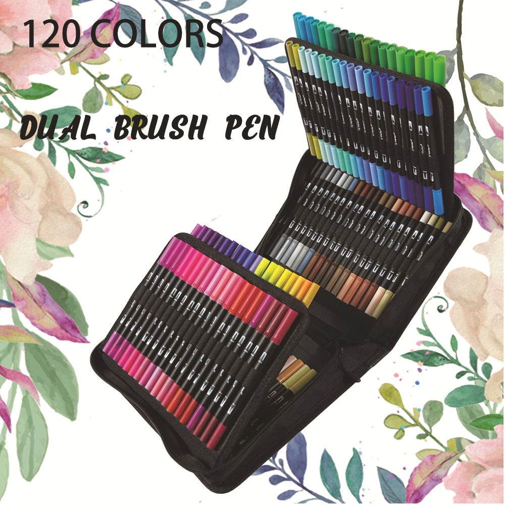 Amazon transfronteriza de doble cabeza acuarela pluma suave cabeza marcador arte gancho pluma 12/100/120/132 traje de color
