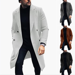 In Stock New 2023 Independent station woolen coat men's thickened coat Amazon hot single woolen trench coat wish