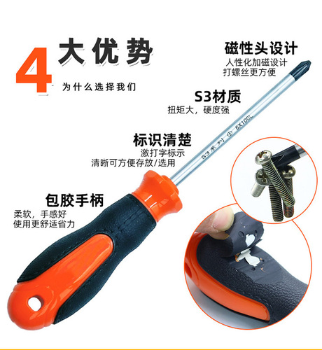 Extended inner cross screwdriver, 4 small slotted screwdrivers, 6 screwdrivers, 8-inch screwdriver, household hardware set, industrial grade