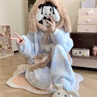 Пижамный комплект с коралловым флисом и капюшоном пушистый щенок утеплённый для девушек
