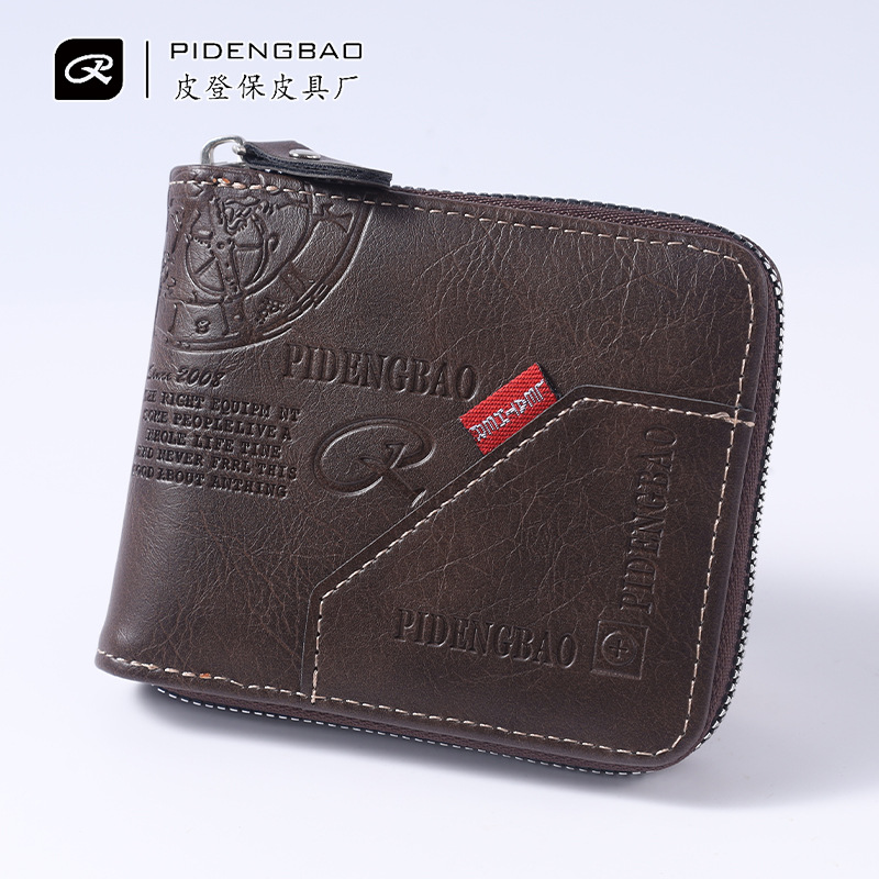 Cartera transfronteriza billetera de los hombres vintage casual PU cuero cremallera cartera titular de la tarjeta dos veces la cartera de los hombres horizontales cortos