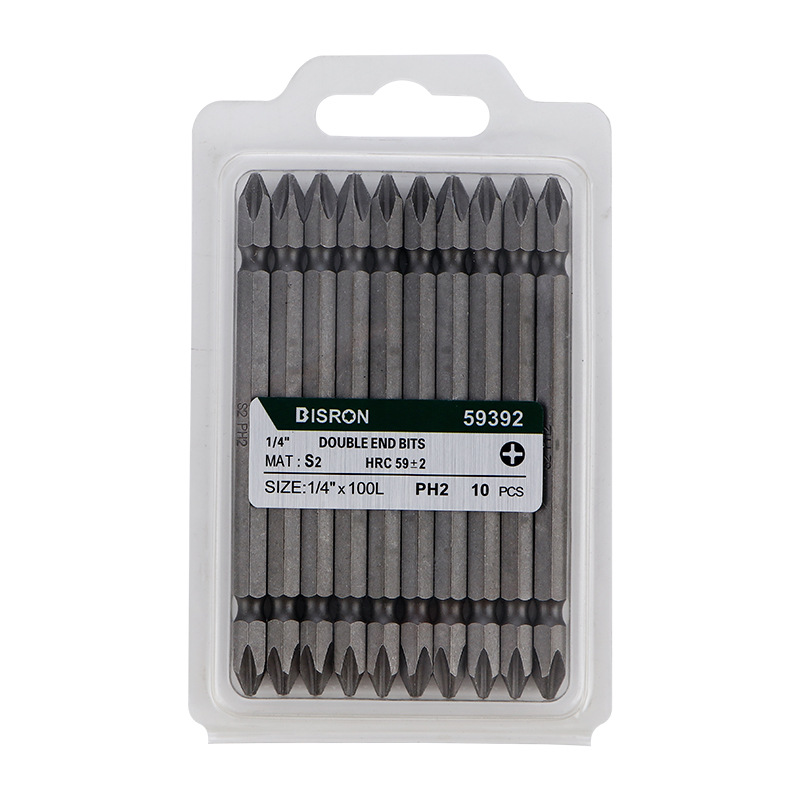 Doble cabeza de alimentación de aire cruzado 1 / 4 "x65mm fuerte magnético S2 aleación de acero antideslizante destornillador eléctrico cabeza de alimentación 6.35mm