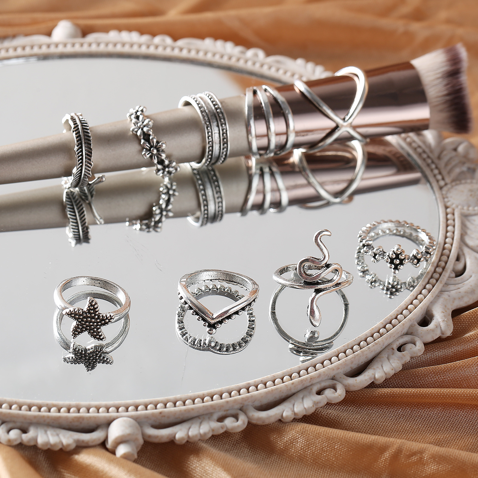 Cool Style Simple Feather Star Ring suit Niche Design Light Luxury Elegant Ring_voghion.com