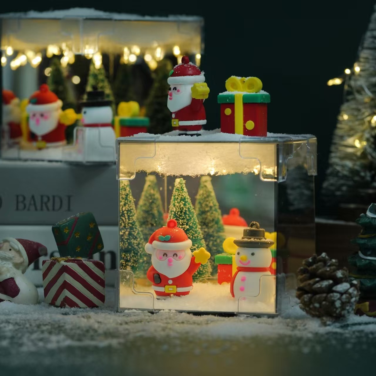 Cubo de Navidad Luz de noche Regalo Cubo de Navidad hecho a mano Luz de noche Espejo de material Cubo de Navidad Luz de noche