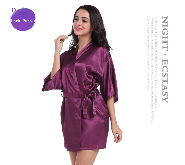 Cross-border Women's Twisted Sade Nightgown Bathrobe Solid Color Glossy Summer Thin Sexy Short Cardigan Gown_voghion.com