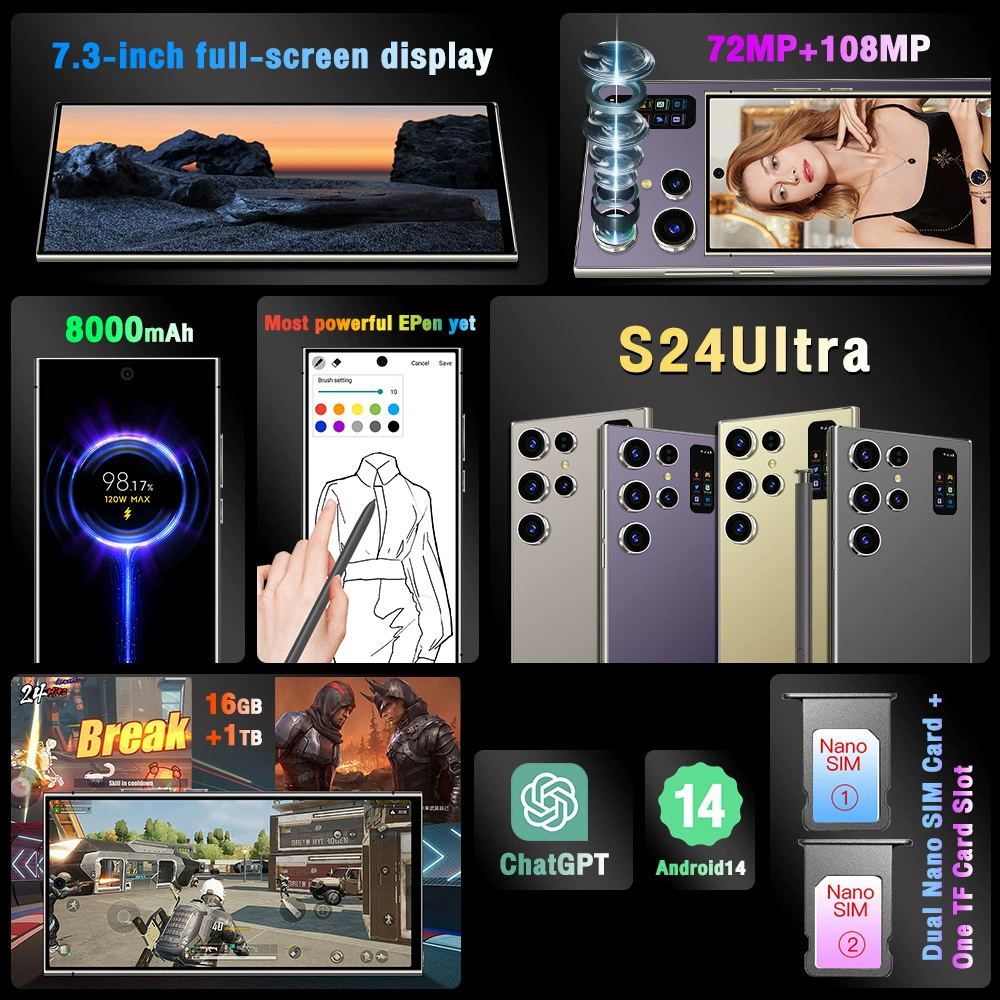 (跨境贸易) S24, крупный смартфон, мобильный телефон, S24, Android, широкий экран, 7,3 дюйма
