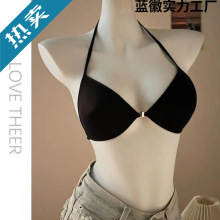 法式前扣交叉挂脖美背露背小胸少女内衣薄款细带无钢圈无痕文胸夏