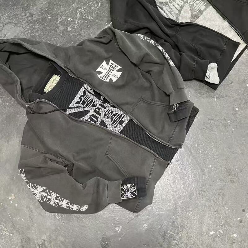 erd忧郁的富二代宽松West Coats重磅vintage铁十字开衫卫衣帽衫秋|undefined