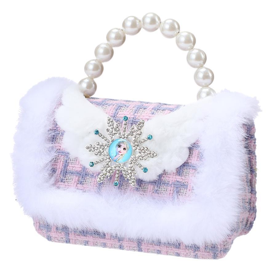 Mochila para niños otoño y invierno moda bolsa de hombro pequeña bolsa de princesa de viento de peluche cuentas de mano princesa de viento