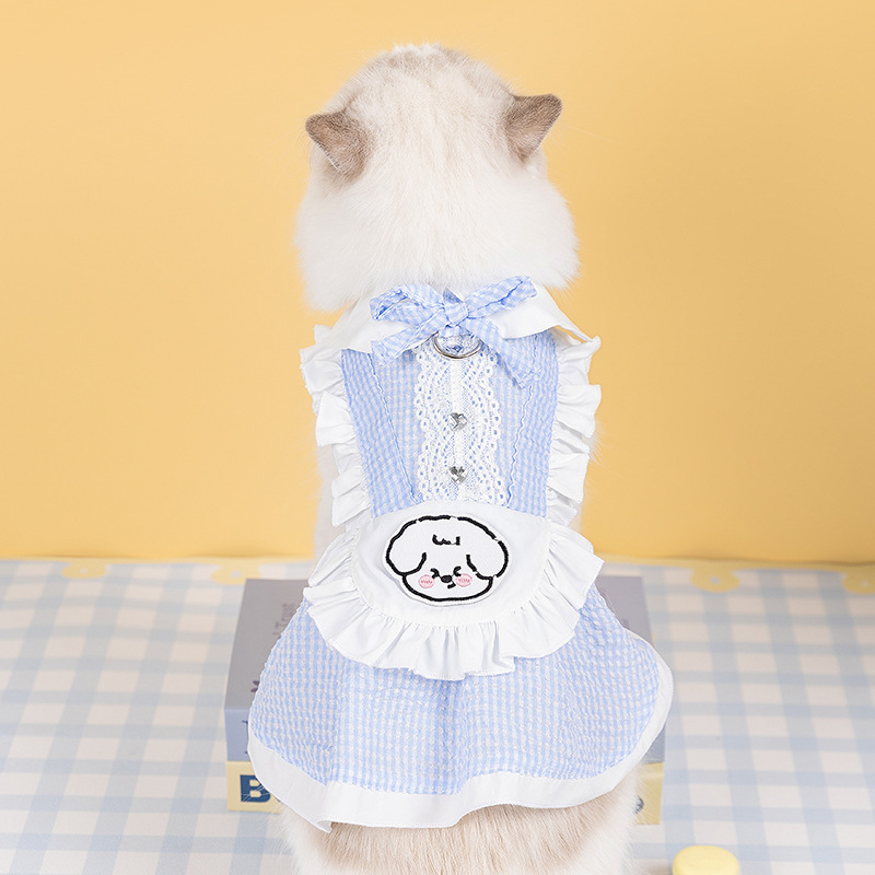 Traje de mucama de primavera y verano vestido de mujer de encaje perro pequeño y mediano perro cachorro gato mascota ropa de gato