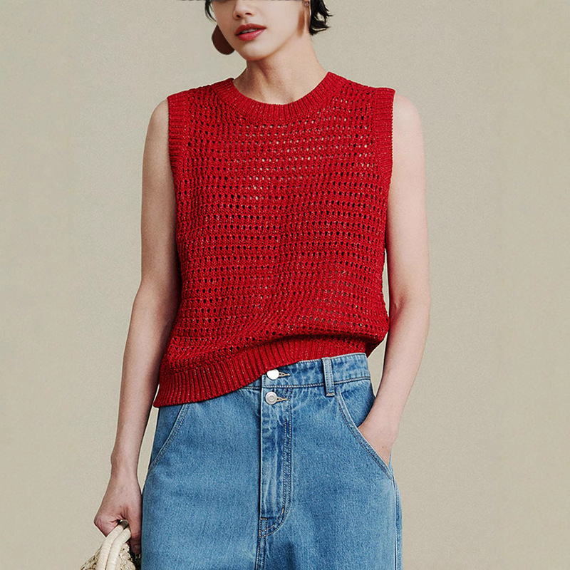 Jue Fine Flash Gold and Silver Cotton Linen Coarse Needle Woven Vest Dry Breathable Minimalist Hollow Loose Knitted Vest Jue Fine Flash Gold and Silver Cotton Linen Coarse Needle Woven Vest Dry Breathable Minimalist Hollow Loose Knitted Vest