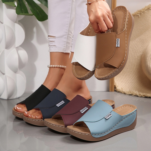 Summer New Wedge Sandals European and American Style Fishmouth Flip-Flops Outdoor Lightweight Beach Women's Ready-to-Ship Flip-Flops