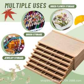 跨境木质压花收纳盒套装艺术用品收纳盒吸墨纸干燥剂收纳层架