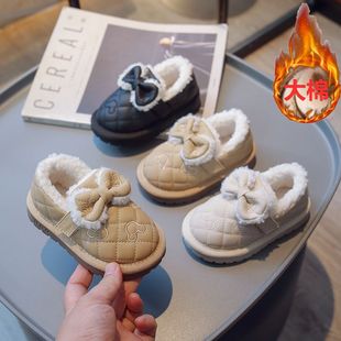 Children's Furry Shoes 2025 Winter New Style Bow-Knot Baby Girl's Shoes Girls' Fleece-Lined Shoes Baby Girl's Cotton Shoes Cross-Border