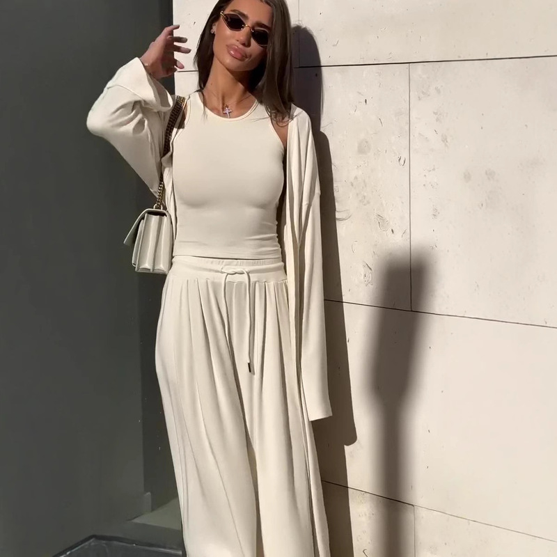 2025春の新作クロスボーダーヨーロッパとアメリカの貿易婦人服ベスト長袖ジャケットワイドレッグパンツ気質通勤スーツ|undefined