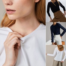 西班牙单 MD女装秋季基础纯色T恤长袖修身圆领内搭显瘦纯棉打底衫